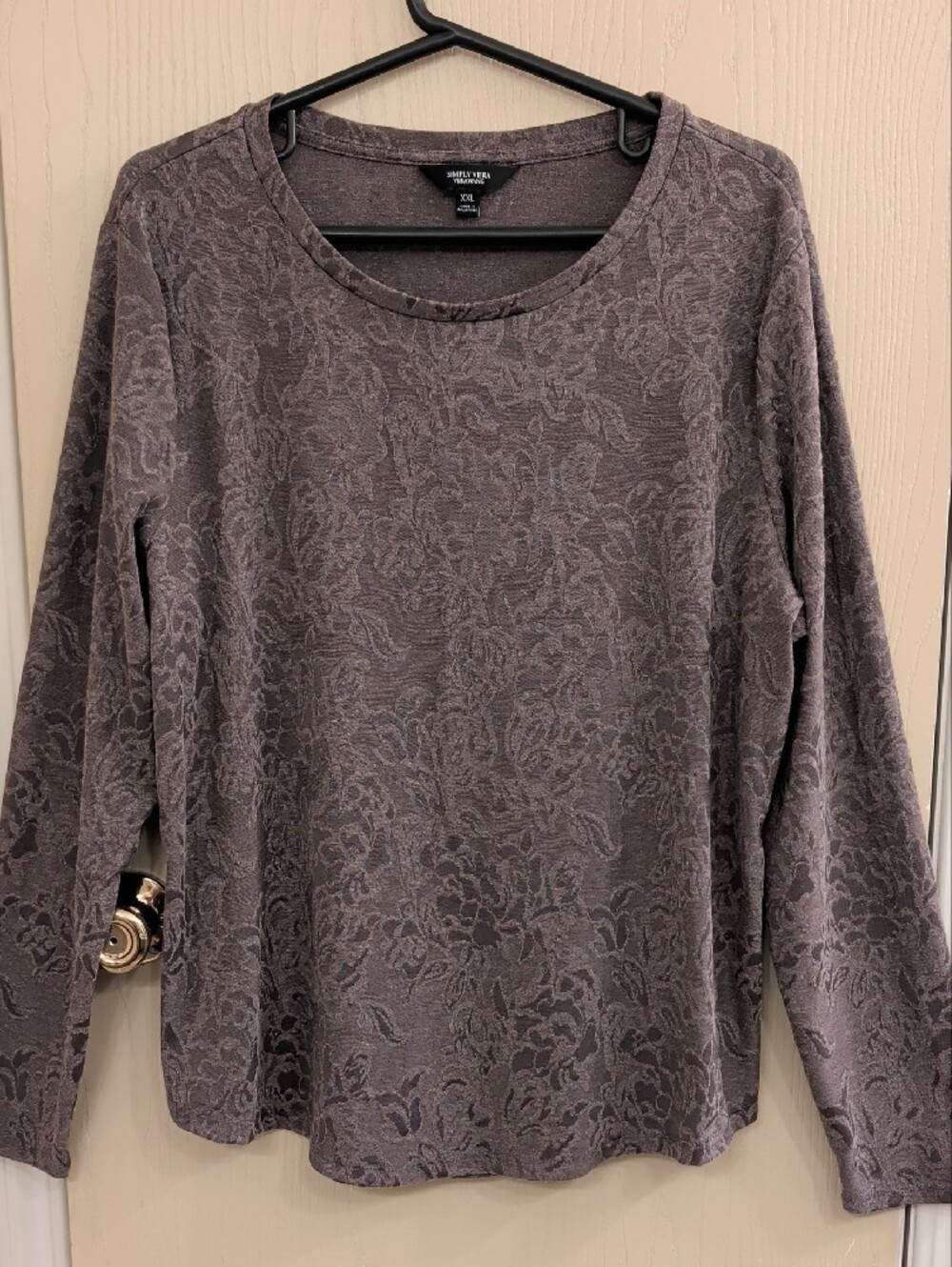 Simply Vera Vera Wang Floral Jacquard Top Charcoal XXL Plus Size
